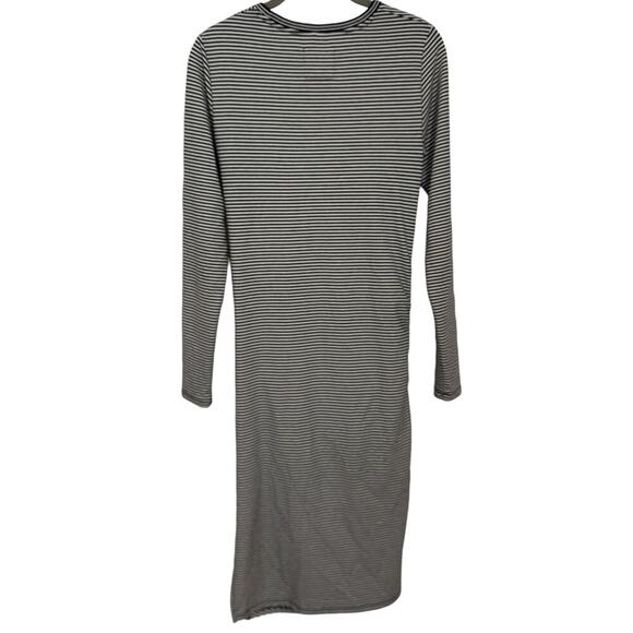 The Superdry Rouched Midi Long Sleeve Dress Black Stripe Sz 8 Side Slit - Picture 3 of 8